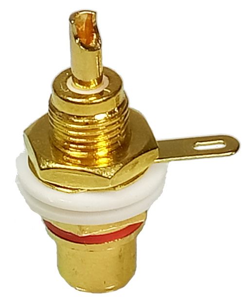 RCA Tulp connector 2-polig female verguld rood voor inbouw zijkant